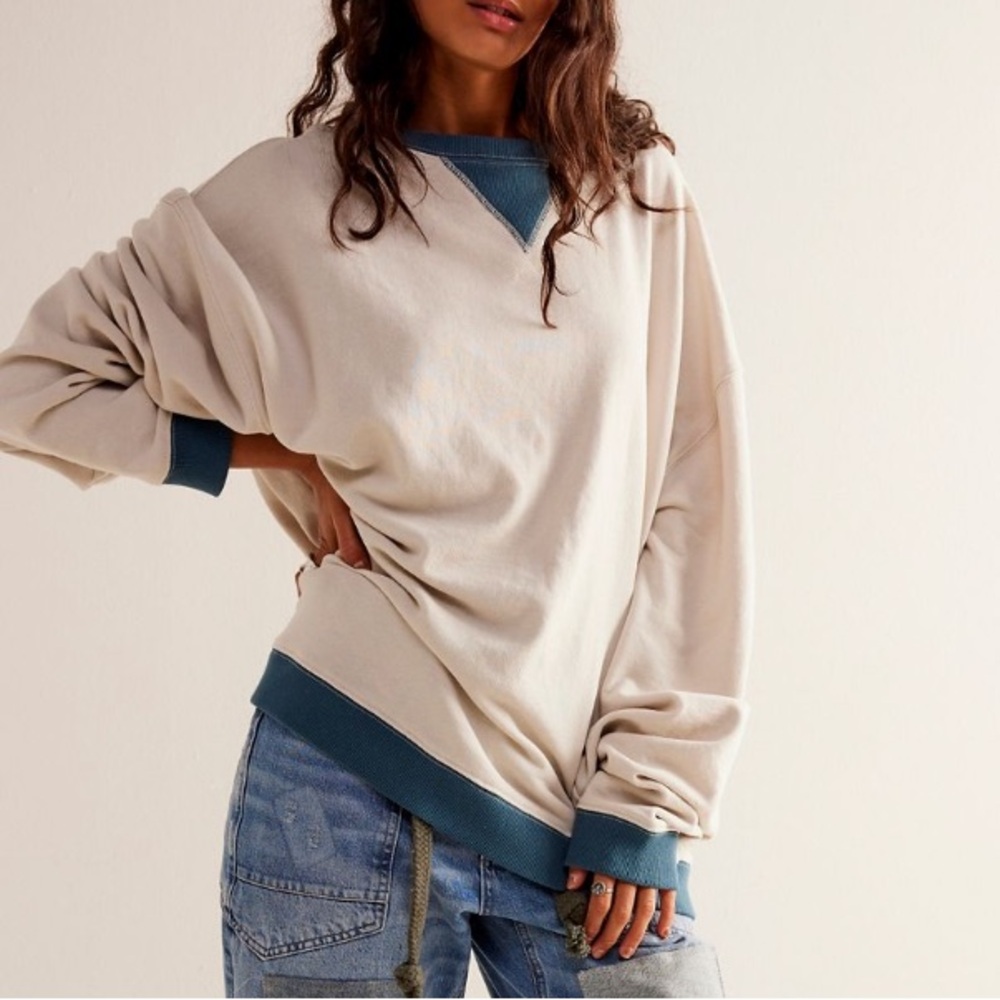 NWOT🤍Free People Classic Crew Colorblock Sweatshirt XS Tea Combo